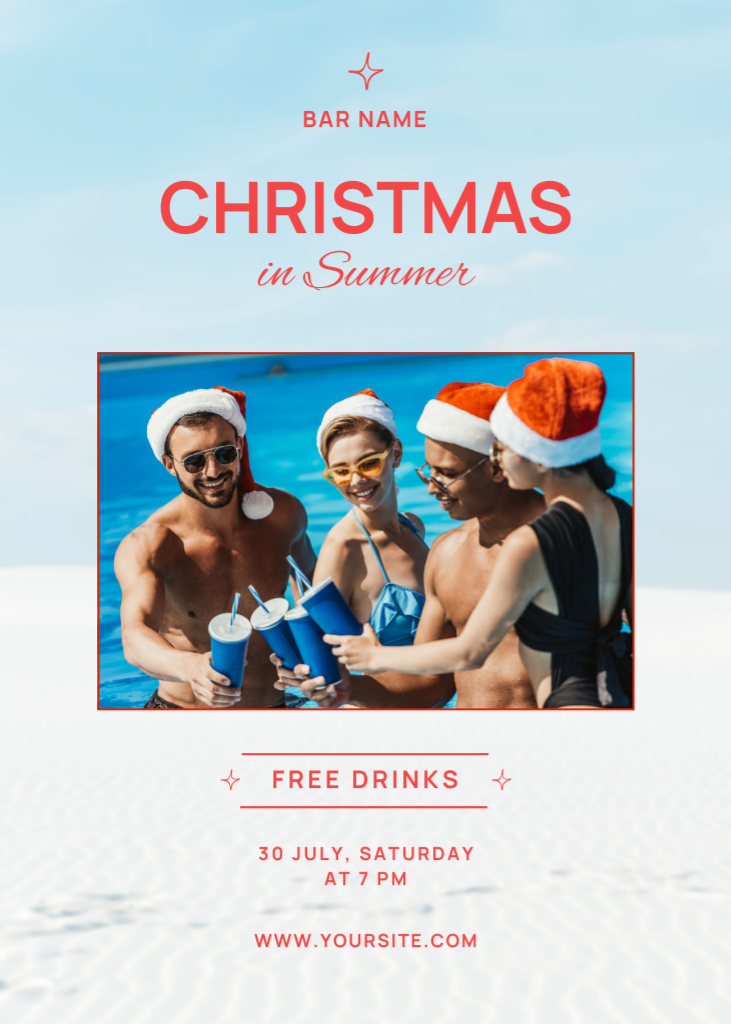 Celebration Of Christmas Party In Summer With Drinks Postcard 5x7in Vertical Design Template