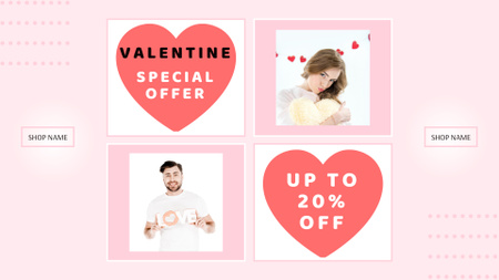 Valentine's Day Sale with Couple in Love and Red Hearts FB event cover Design Template