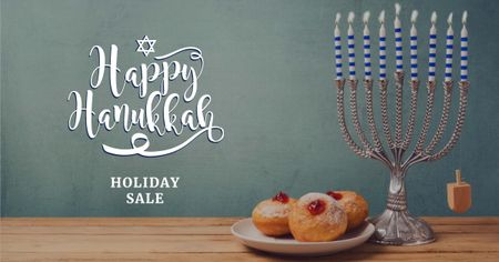 Hanukkah Sale Ad with Menorah on Table Facebook AD Design Template