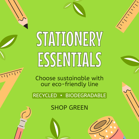 Stationery Essentials Offer with Illustration of Supplies Animated Post Design Template