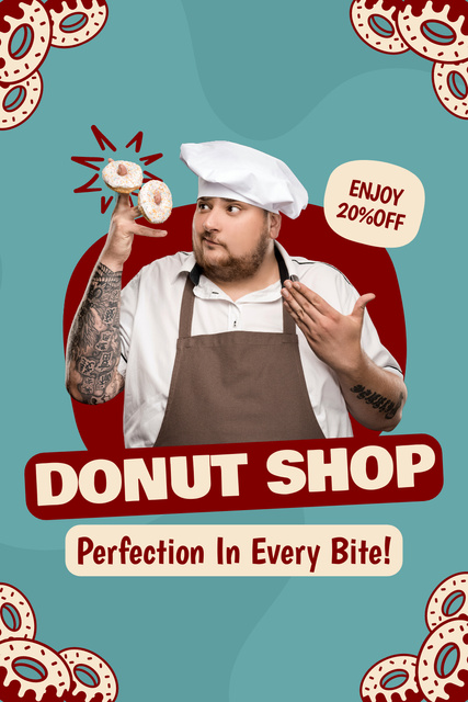 Modèle de visuel Ad of Doughnut Shop with Chef - Pinterest