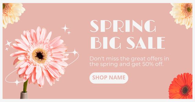 Big Spring Sale Announcement on Pink Facebook AD Modelo de Design