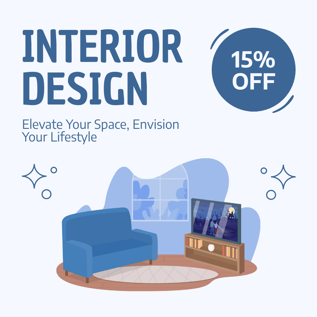 Offer of Interior Design Services with Discount Instagram Tasarım Şablonu