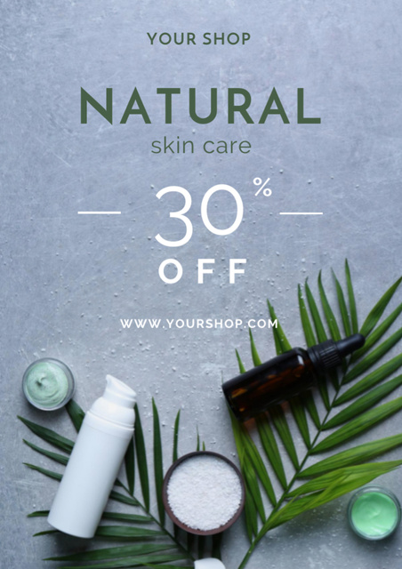 Natural Skincare Sale Ad with Cosmetic Products Flyer A4 tervezősablon