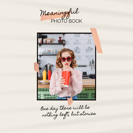 Ontwerpsjabloon van Photo Book van Stylish Girl in Sunglasses with Drink