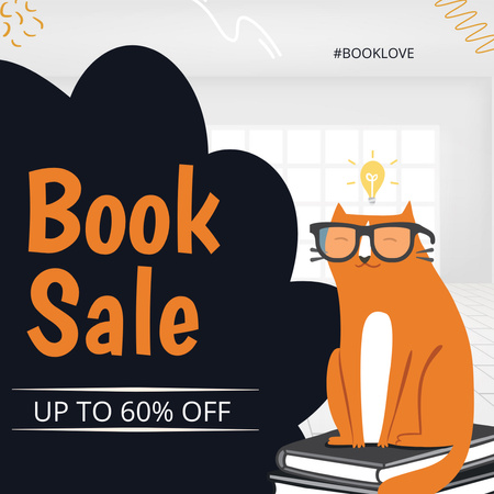 Books Sale Announcement with Cat Instagram Design Template