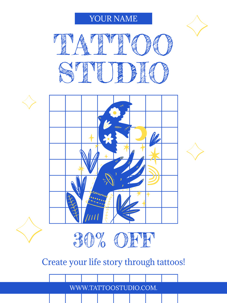 Stunning Tattoo Studio With Discount And Illustration Poster US Šablona návrhu
