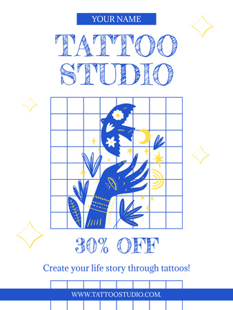 Ontwerpsjabloon van Poster US van Prachtige tattoo-studio met korting en illustratie