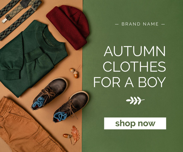 Autumn Apparel And Footwear For Boy Sale Announcement Large Rectangle Design Template