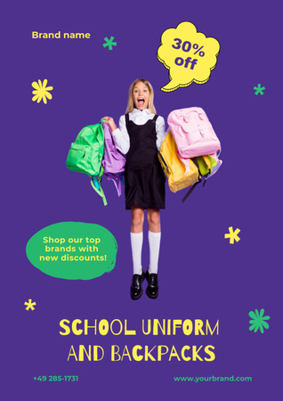 Plantilla de diseño de Back to School Special Offer with Girl holding Backpacks Poster A3 