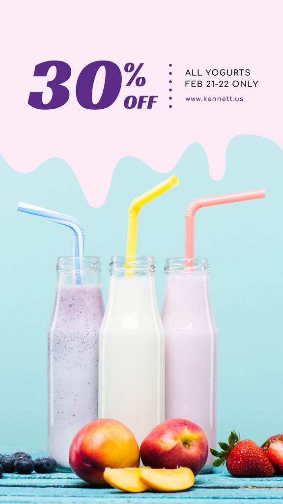 Healthy Food Offer Bottle with Yogurt and Fruits Instagram Story Tasarım Şablonu
