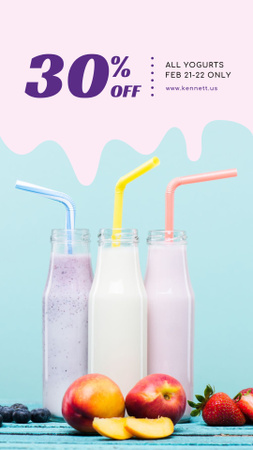 Designvorlage Healthy Food Offer Bottle with Yogurt and Fruits für Instagram Story