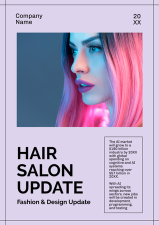 ピンクの髪の若い女性の美容アップデート Newsletterデザインテンプレート