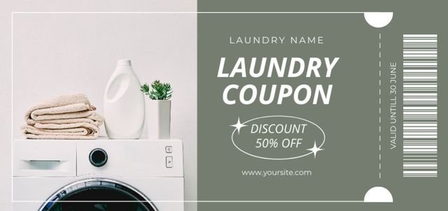 Offer Discounts on Laundry Service with Towels and Washing Machine Coupon Din Large Design Template