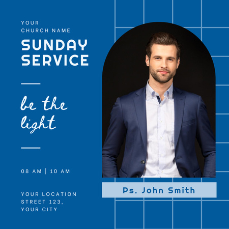 Modèle de visuel Service du dimanche dans l’église en bleu - Instagram