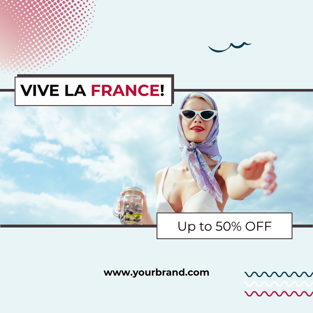 Template di design France Day Sale with Stylish Woman Instagram