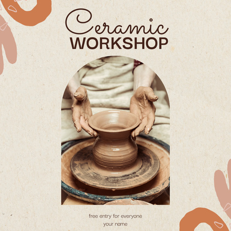 Designvorlage Keramik-Werkstatt-Ankündigung mit Tontopf für Instagram