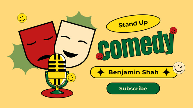 Stand-up Show Promo with Illustration of Theatrical Masks Youtube Thumbnail – шаблон для дизайна