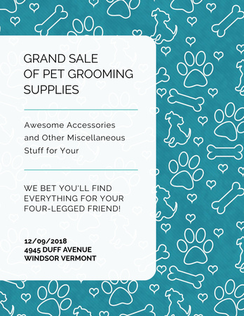 Pet Grooming Supplies Sale with animals icons Flyer 8.5x11in Design Template