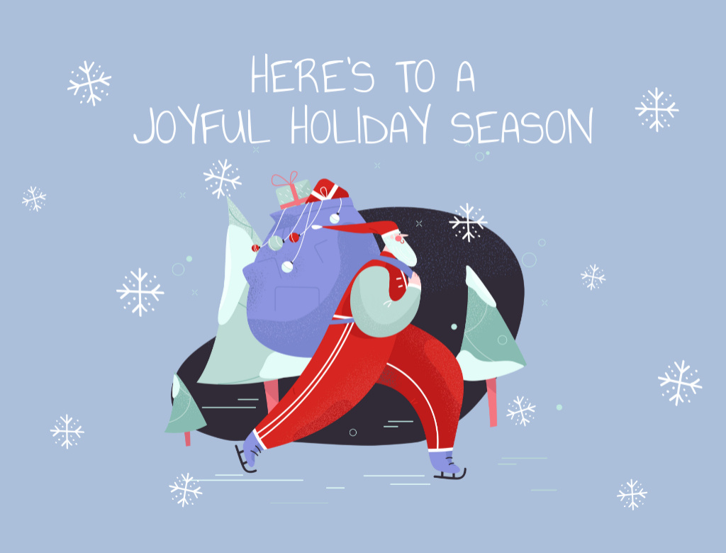 Christmas and New Year Greetings with Santa Skating Postcard 4.2x5.5in – шаблон для дизайна