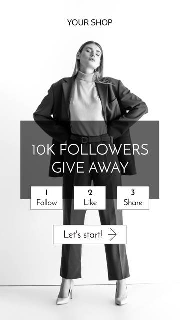 Fashion Giveaway Ad with Woman in Elegant Suit Instagram Story Πρότυπο σχεδίασης