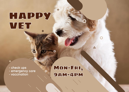 Plantilla de diseño de Anuncio de clínica de mascotas con lindo perrito y gato Flyer 5x7in Horizontal 