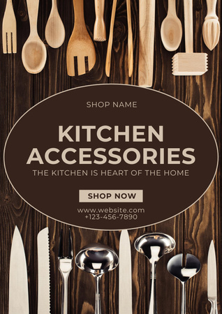 Kitchen Accessories Brown Poster Design Template
