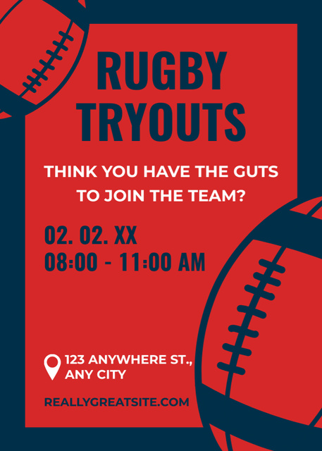Rugby Tryouts Announcement with Ball Flayer Modelo de Design