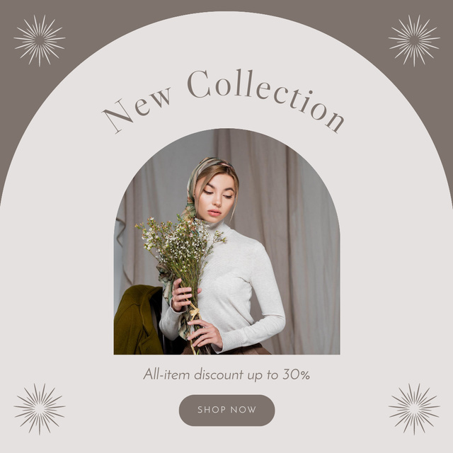 Tender Woman with Flowers for New Clothes Collection Ad Instagramデザインテンプレート