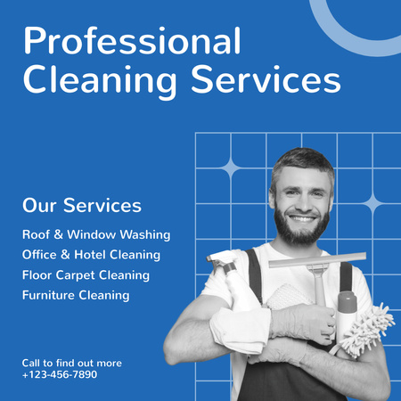 Platilla de diseño Cleaning Services Offer with Man in Uniform Instagram AD