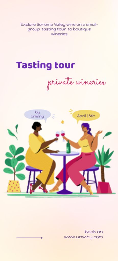 Plantilla de diseño de Wine Tasting Announcement with Illustration of Women Drinking Invitation 9.5x21cm 