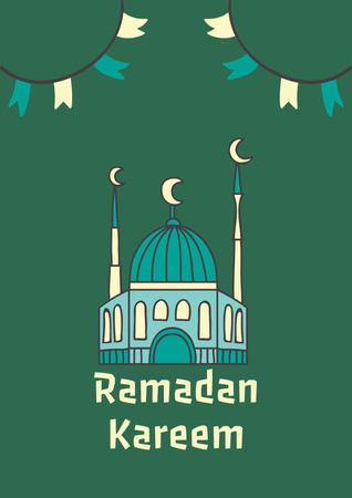 Beautiful Ramadan Greeting with Mosque Poster Design Template