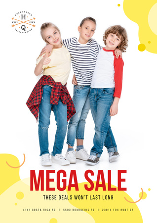 Kids' Clothes Sale Offer In Yellow Poster Tasarım Şablonu