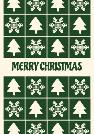Christmas Greetings  with Winter Pattern Postcard A5 Vertical Design Template