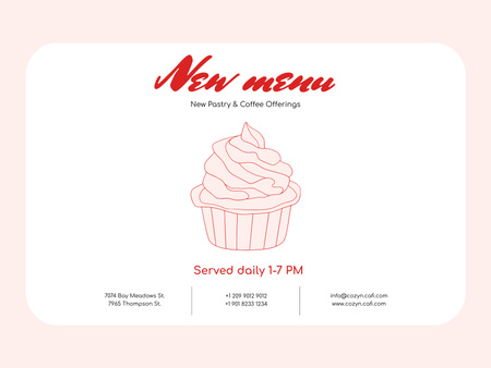 New Menu Ad with Illustration of Cupcake Poster 18x24in Horizontal Design Template