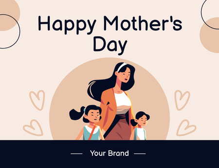 Designvorlage Mutter mit Töchtern am Muttertag für Thank You Card 5.5x4in Horizontal