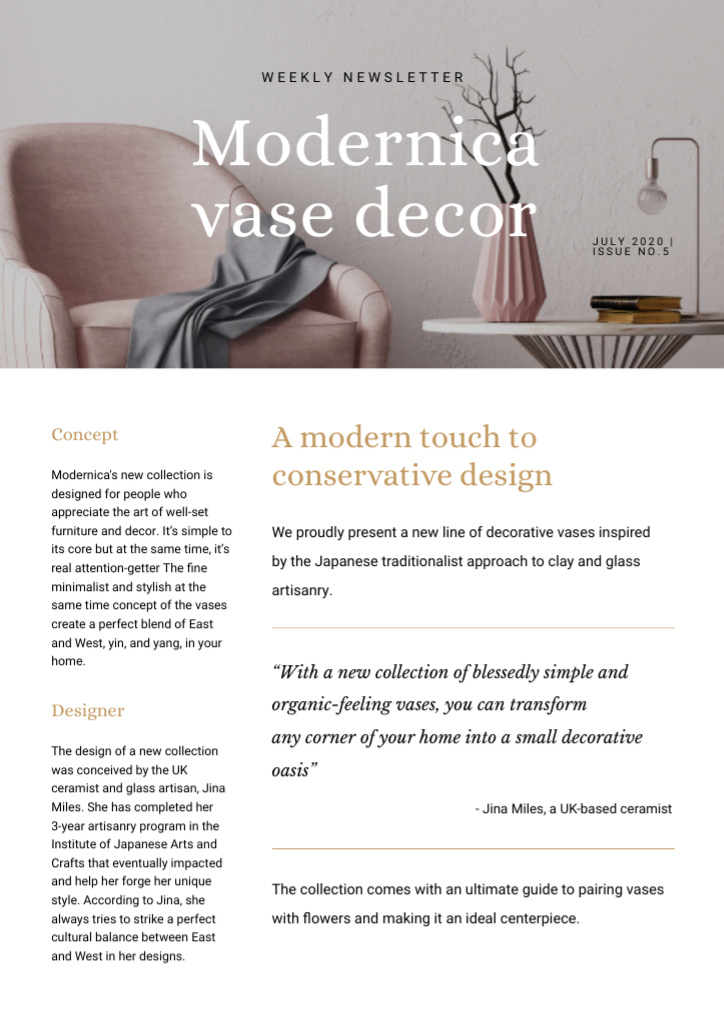 Plantilla de diseño de Home Decore Ad with Vase Newsletter 