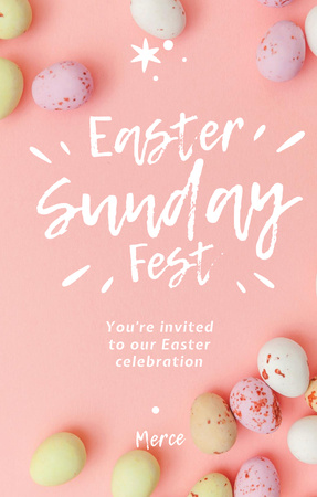 Plantilla de diseño de Anuncio de celebración de vacaciones de Pascua con huevos rosados Invitation 4.6x7.2in 