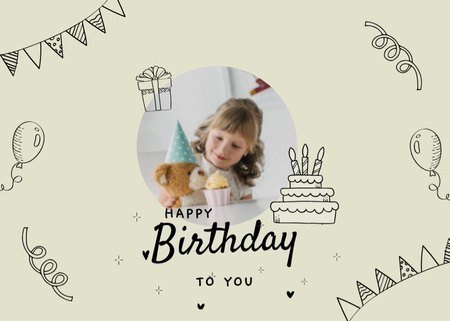 Bright Birthday Holiday Celebration with Illustration Postcard 5x7in – шаблон для дизайна