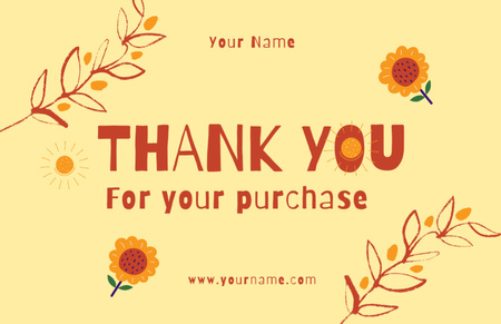 Thank You Phrase with Sunflowers on Yellow Layout Thank You Card 5.5x8.5in Design Template