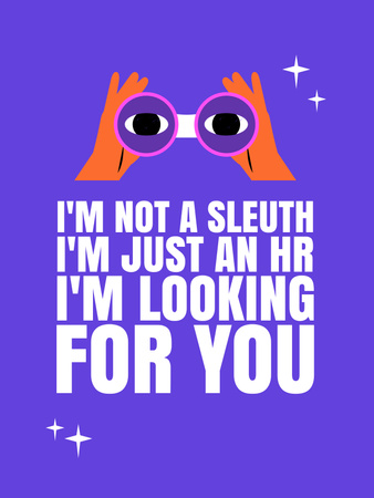 Vacancy Ad with Funny Recruiter Looking Through Binoculars Poster US Design Template
