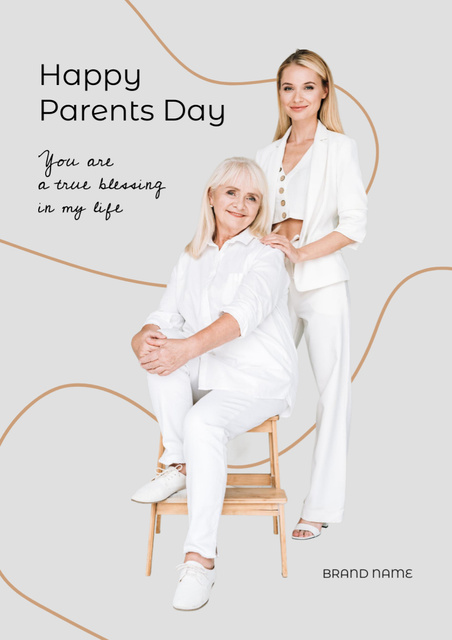 Happy Parents' Day Greeting on Light Grey Poster A3 Design Template