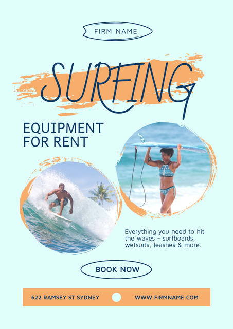 Plantilla de diseño de Surfing Equipment Offer for Rent Poster 