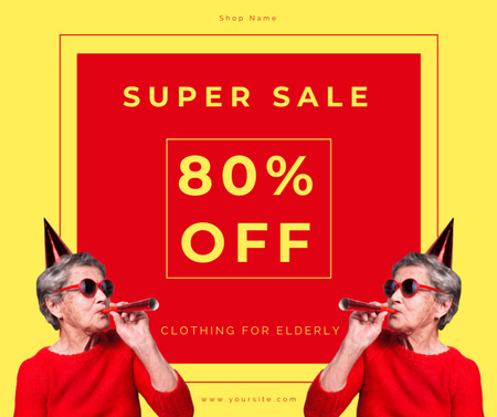 Elderly Clothing With Discount In Yellow Facebook Design Template