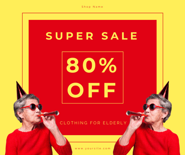 Elderly Clothing With Discount In Yellow Facebook tervezősablon