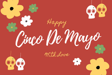 Cinco de Mayo Greeting with Skull and Flowers Postcard 4x6in Design Template