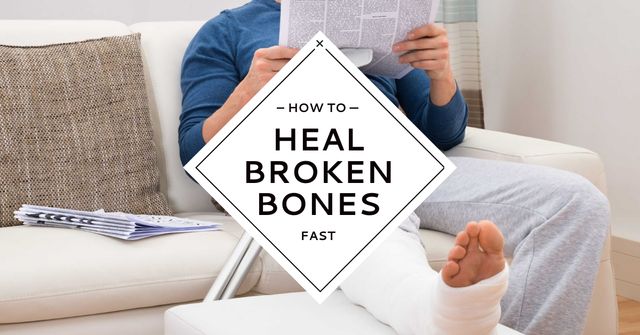 Man with broken bones sitting on sofa with newspaper Facebook AD Tasarım Şablonu