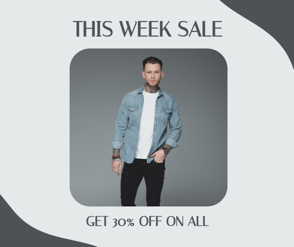Weekly Sale of Casual Wear for Men Facebookデザインテンプレート