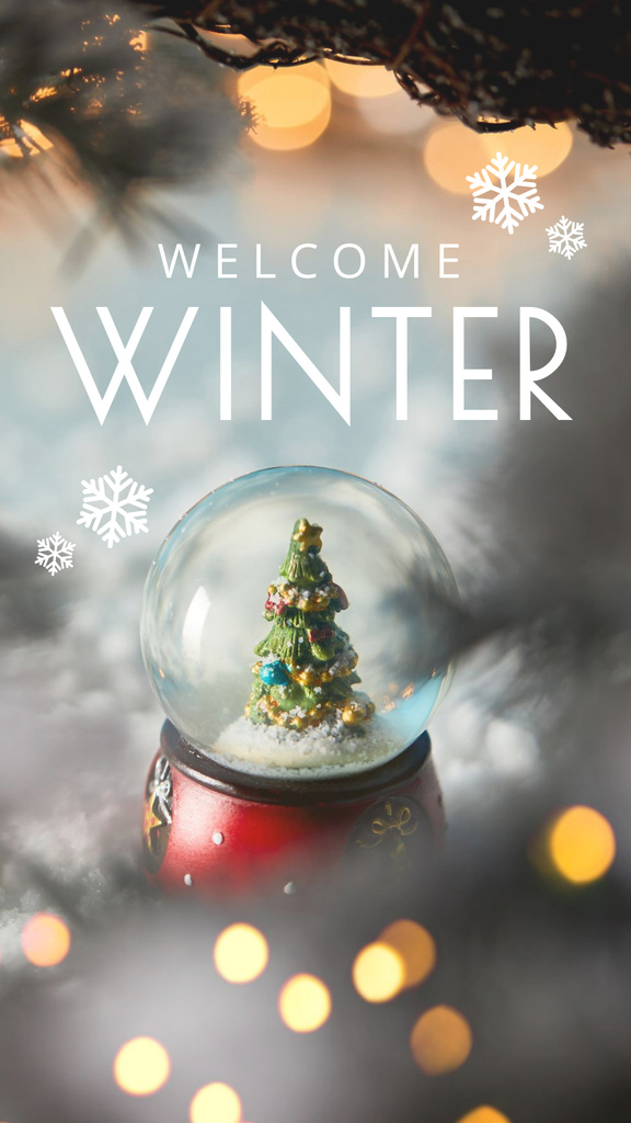 Winter Inspiration with Christmas Tree in Glass Ball Instagram Story Modelo de Design