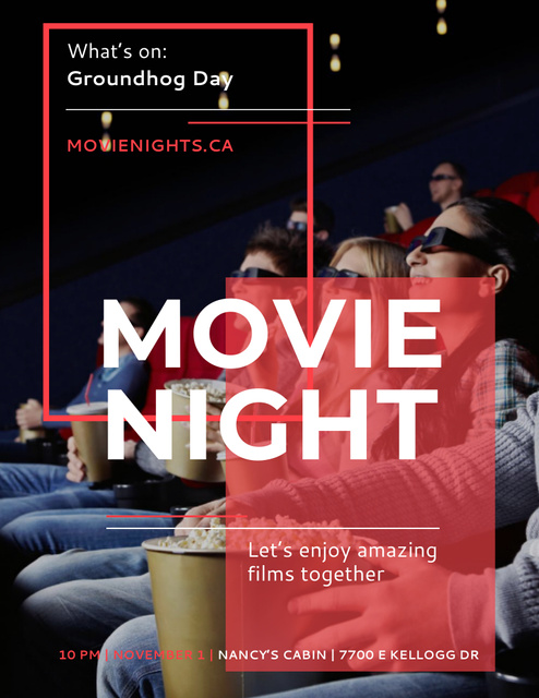Movie Night Event People in 3d Glasses in Cinema Poster 8.5x11in Tasarım Şablonu